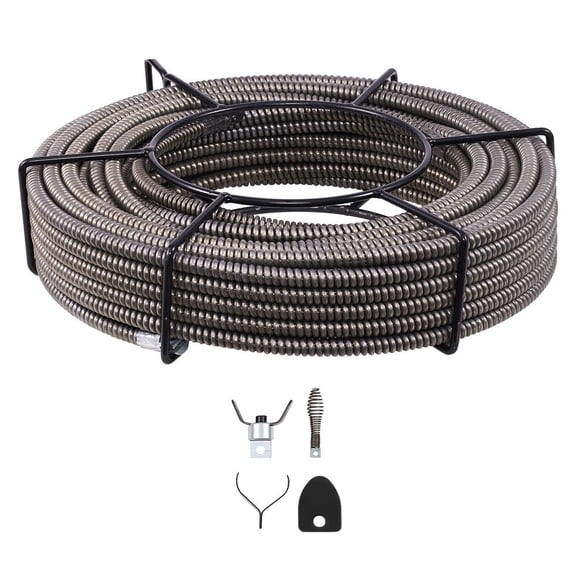 Drain Cleaning Cable 75 Feet x 1/2 Inch Solid Core Cable Sewer Cable Drain Auger Cable Cleaner Snake Clog Pipe Drain Cleaning Cable Sewer Drain Auger Snake Pipe