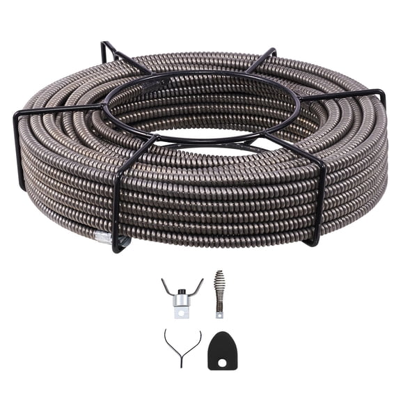 Drain Cleaning Cable 75 Feet x 1/2 Inch Solid Core Cable Sewer Cable Drain Auger Cable Cleaner Snake Clog Pipe Drain Cleaning Cable Sewer Drain Auger Snake Pipe