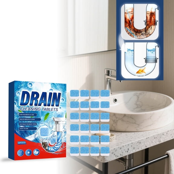 Drain Cleaning Tablets, Fast Dissolving Pipe Cleaner For Hair Grease Odor Blockage Removal, Deep Cleaning Foam Action Formula, For Kitchen Bathroom Sink Drain Maintenance