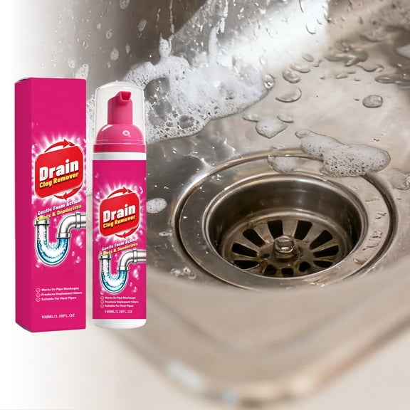 Drain Clog Remover Foam Pipe Cleaner Mousse for Bathroom Sink Shower & Kitchen Plumbing, in Clear, 3.4 oz