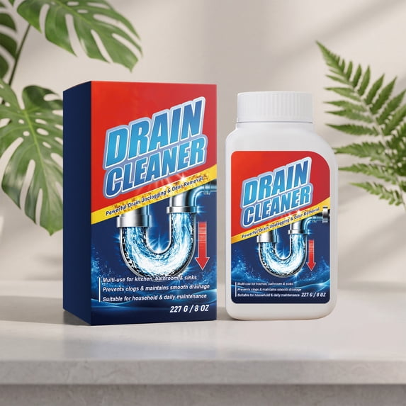 Drain Clog Remover Powder, 8 oz Fast Dissolve Hair & Grease Cleaner for Kitchen & Bathroom Sinks, Heavy Duty Pipe Dredge & Deodorizer for Showers, Tubs, Septic Safe