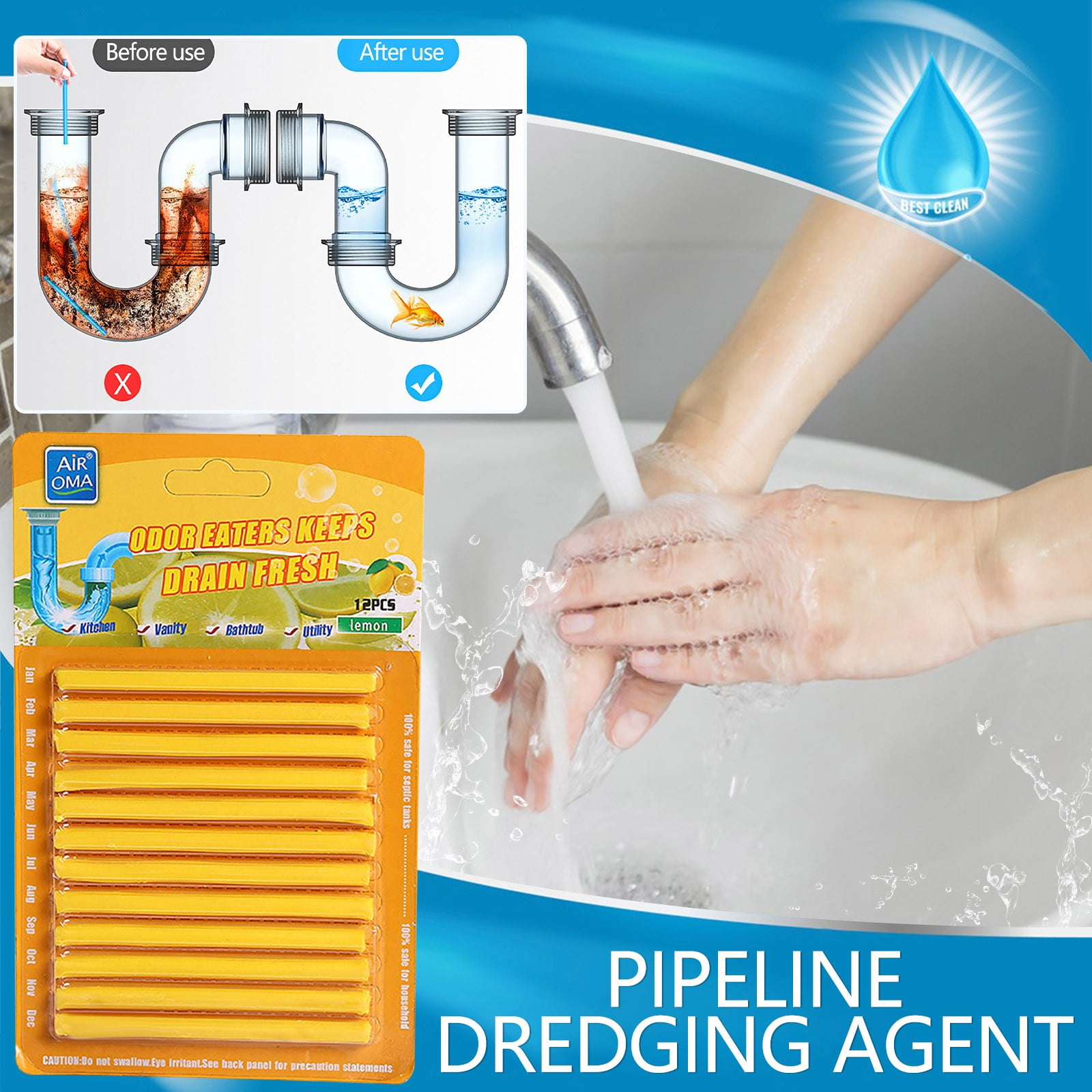 Drain Clog Remover Stick, 12 Pieces Drain Cleaner & Deodorizer Fresh ...