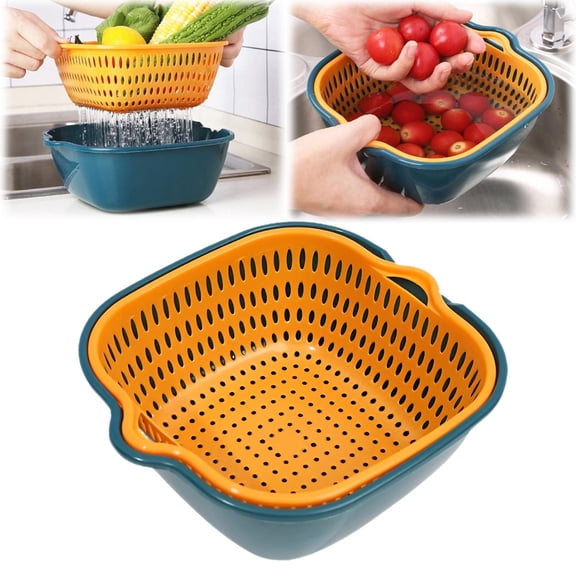 Drain Colander Bowl, Durable Fruits and Vegetable Washing Strainer, Detachable Double-layer Plastic Kitchen Food Basket, Kitchen Essential Gadgets, 1 Pcs, 8.07x7.28x3.14"