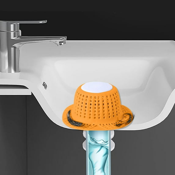 Drain Cover Hair Catcher Bathtub Sink Filter 4.7x2 Inch Non-Slip Press Type Easy Clean Bathroom Clog Preventer(Orange)