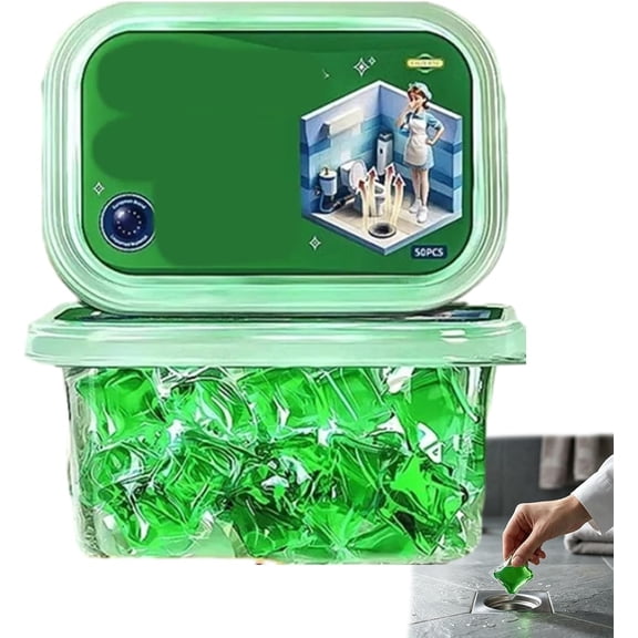 Drain Deodorizer Pods - Drain Freshener Pearls, Instant Odor Eliminator for Kitchen Sink, Bathroom, Bathtub & Toilet (50 Count, Bio-Enzyme),green