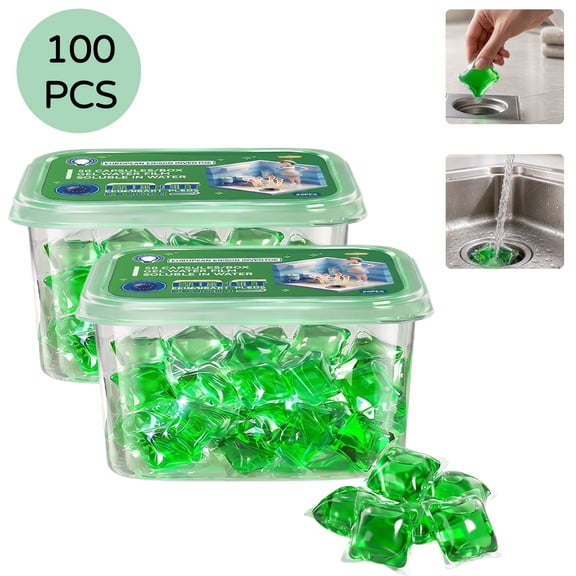 Drain Deodorizer Pods, Water-Soluble Drain Freshener Capsules for Kitchen Sink, Bathroom, Shower & Tub Drains, Fresh Scent (100PCS)