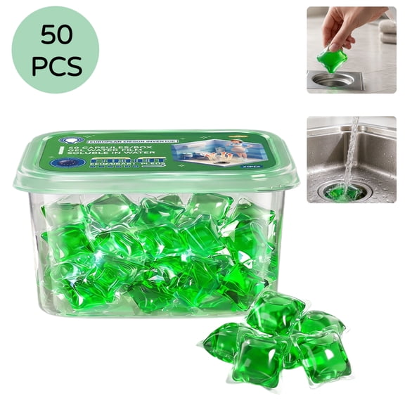 Drain Deodorizer Pods, Water-Soluble Drain Freshener Capsules for Kitchen Sink, Bathroom, Shower & Tub Drains, Fresh Scent (50PCS)