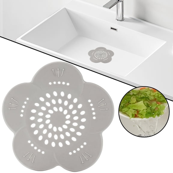 Drain Hair Catcher 1PC, Gray Flower Shower Strainer with Flexible Hollow Perforated Surface, Hair Filter Cover for Bathroom Tub Kitchen Sink Laundry Drain