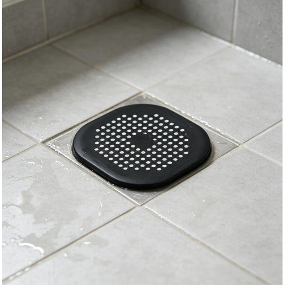 Drain Hair Catcher Plug with Suction Cup Anti-clogging Floor Drain Cover for Kitchen Sink and Bathroom 6x6 Inch Black