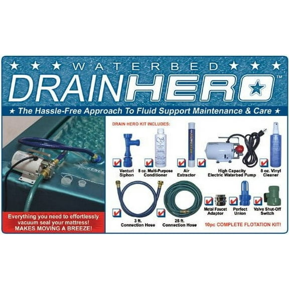 Drain Hero Complete Drain Kit for Waterbed Flotation Mattress