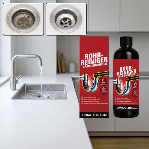 Drain Pipe Cleaner, Liquid Clog Remover, Dissolves Hair Grease Food for Kitchen Bathroom Sink Toilet Home, Red, 3.38 fl oz