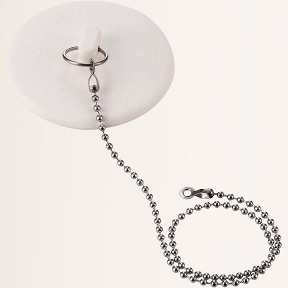 Drain Plug, Rubber Bathtub Plug with Stainless Steel Beaded Chain, Sink Stopper for Bath Tub, Kitchen, Bathroom and Laundry Sink, White