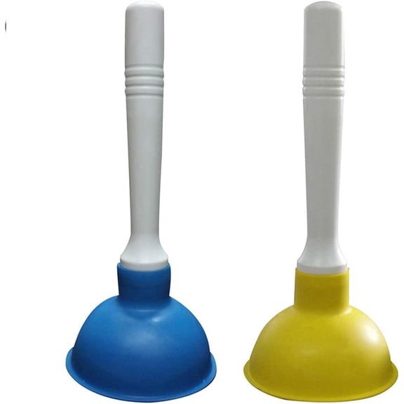 Drain Plunger, Small Hand Force Plumber Helper, Little 4 inch Cup Clog Remover, Tiny Rubber Unclogger in 9" Short Handle for Kitchen Sink, Bathroom Toilet, Shower Bath Tub (Blue + Yellow)
