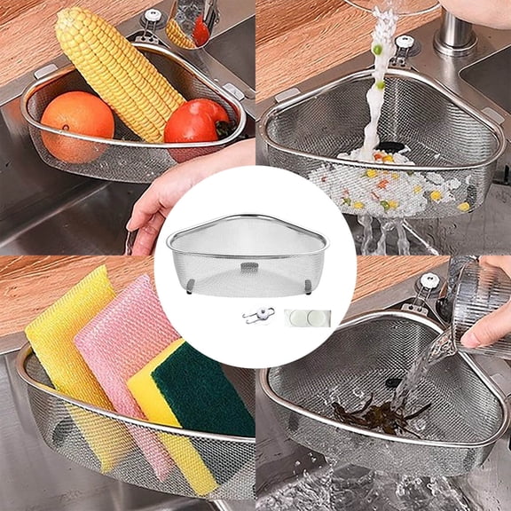 Kitchen Drain Rack for Efficient Drying and Organization – Stainless Steel Mesh Colander Strainer for Food Rinsing and Scraping