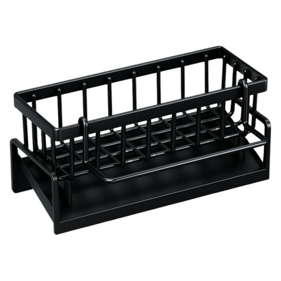 Drain Rack for Kitchen Countertop Organization Caddy with Resting Shelf for Sponge Soap Dispenser and Storage,23X10.7X9.4cm,Black