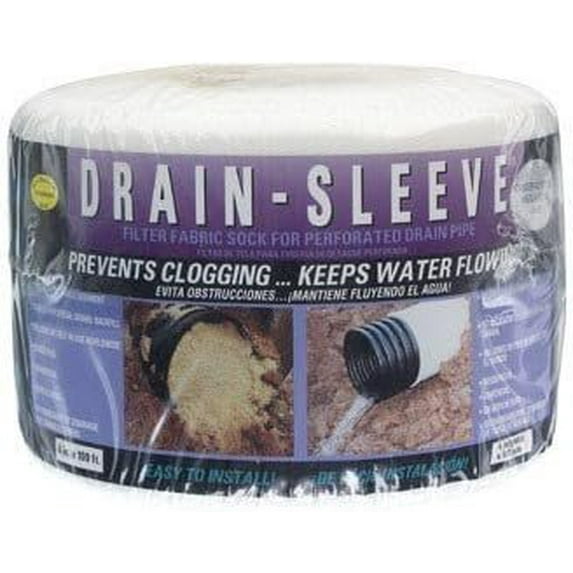 Drain Sleeve Filter Fabric Sock 4" X 100', 3-pack