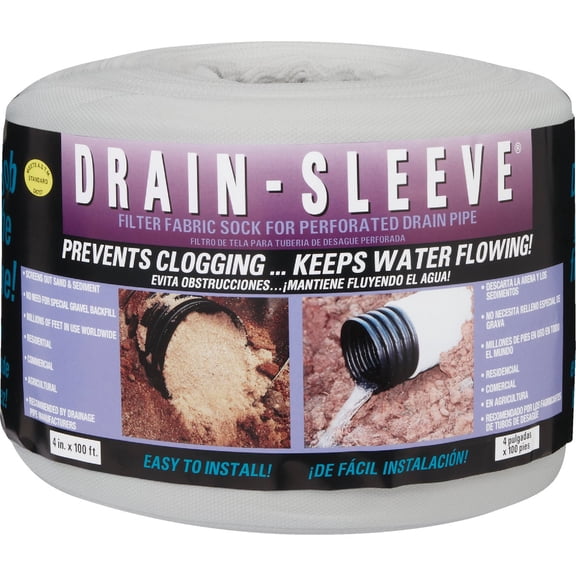 Drain Sleeve Filter Fabric Sock 4" X 100',  3 Pack