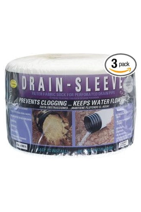 Drain Sleeve Filter Fabric Sock 4" X 100', 3-pack