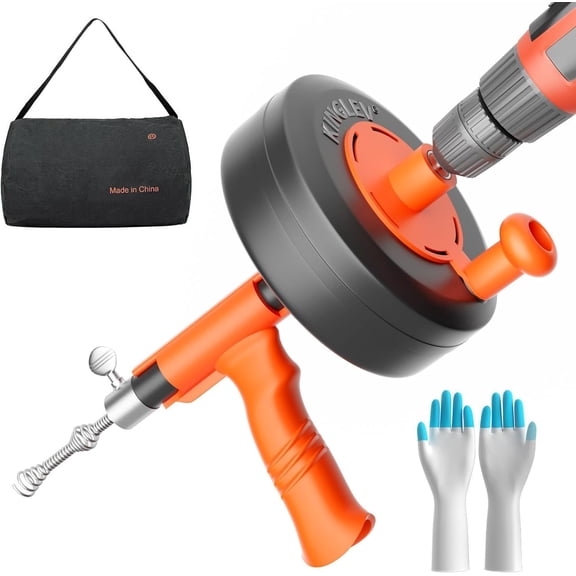 Drain Snake, 25ft Flexible Steel Drain Auger With Drill Adapter, Plumbing Unblocking Hand Auger, Manual Or  for Shower & Bathtub Clogs-No auto retract or feed (Orange)