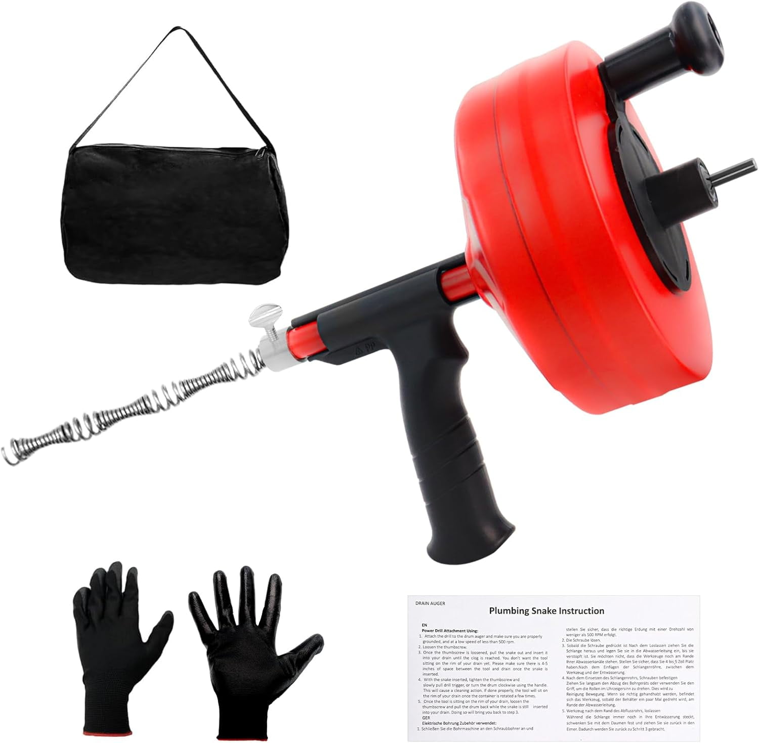 35ft Drain Cleaner KINGLEV 35ft With Drill Adapter – Manual/Auto-Feed Auger For Sink, Shower, Bathtub Clogs Drain Snake - View #8