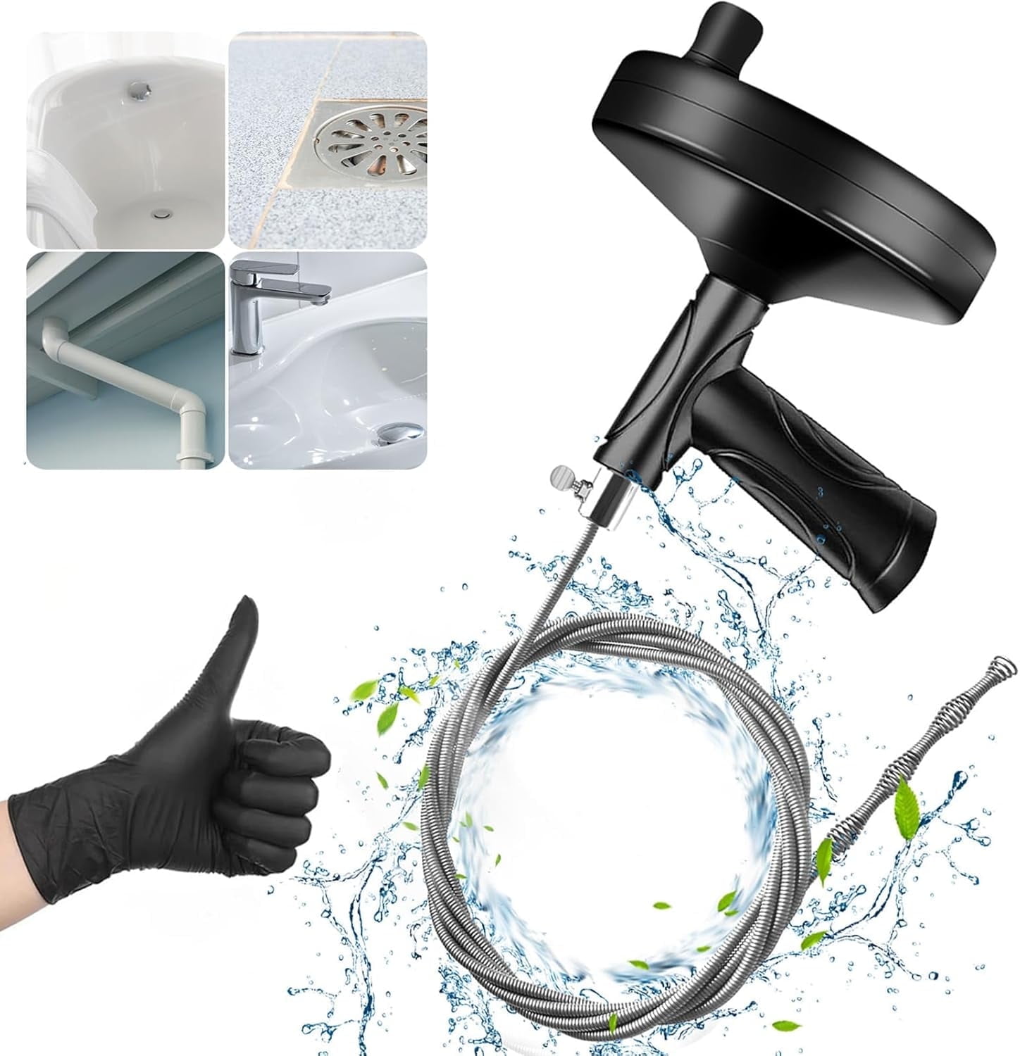 Drain Snake Auger 33 Feet  Plumbing Snake Drain Hair Clog Removal Tool  Heavy Duty Toilet Snake Auger  Sink Unclogger Drain Cleaner Tool for Bathroom Kitchen Tub Shower Drain Clog Remover with Gloves