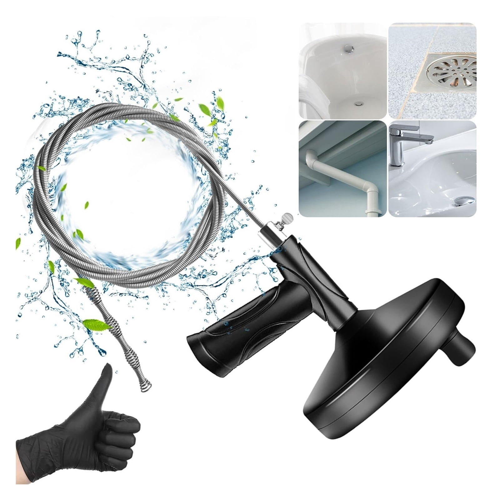 Drain Snake Auger 9 Feet, Plumbing Snake Drain Hair Clog Removal Tool