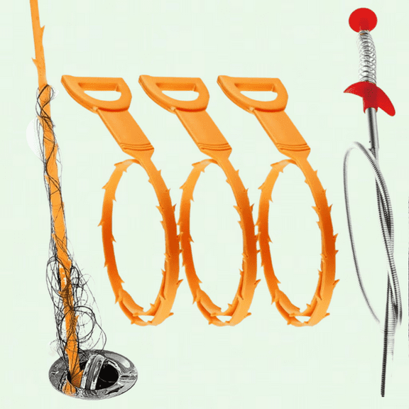 Drain Snake Drain Clog Remover, Stainless Steel Claw with Plastic Sink Unclogger Tool, Orange (3+1)