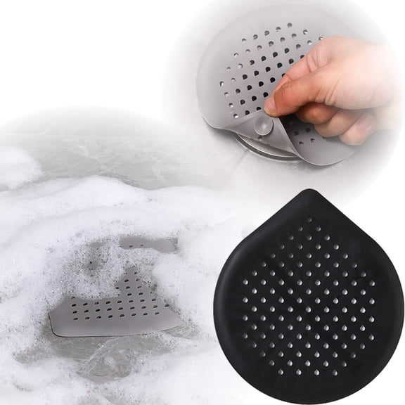 Drain Strainer Pad Reusable Bathroom Hair Catcher for Bathtub Floor Drain Universal Silicone Screen,6.10*6.69 inch,Black