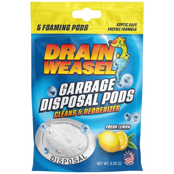 Drain Weasel Foaming Garbage Disposal Cleaner & Deodorizer Pods, Lemon, 5 Ct
