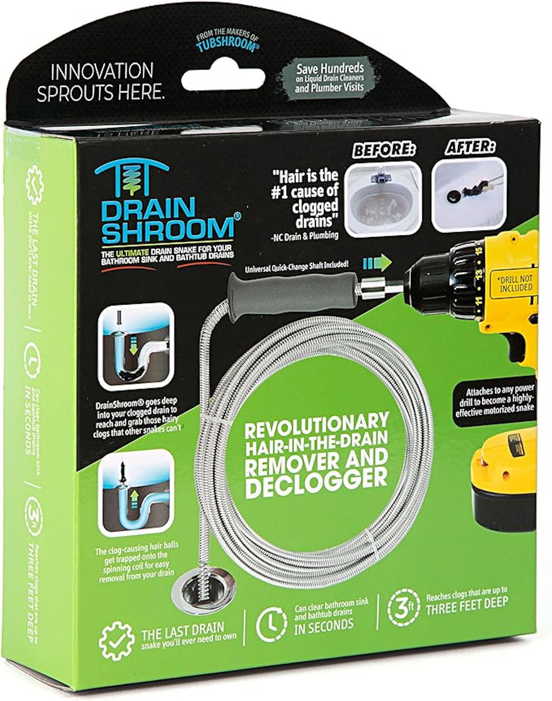 DrainShroom Drain Snake, Tub and Sink Auger, Clog Remover