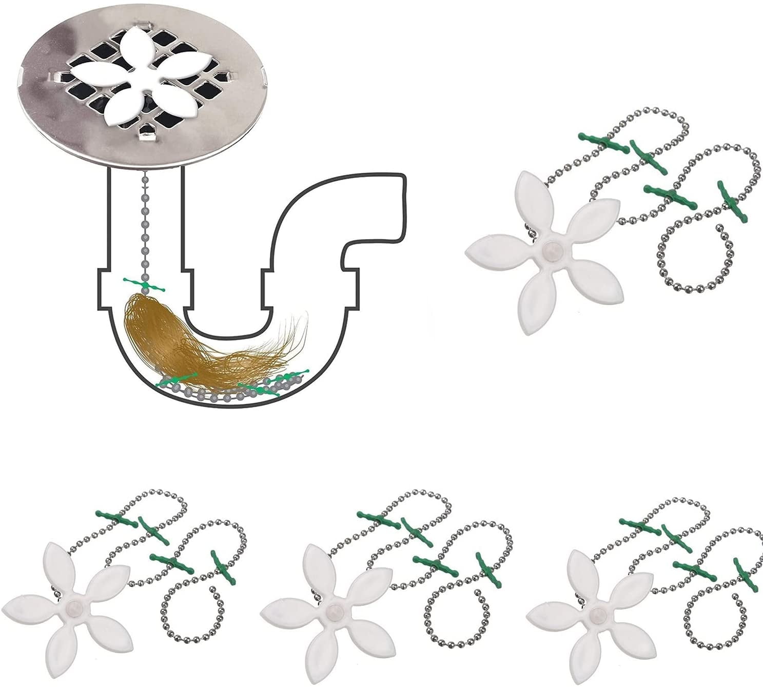 DrainWig Shower Drain Protectors as Seen on Shark Tank Drain Hair Catcher Drain Clog Remover Tool for Drain Cleaning Disposable Hair Trap for Bathtub Kitchen(4 Pack),WHITE