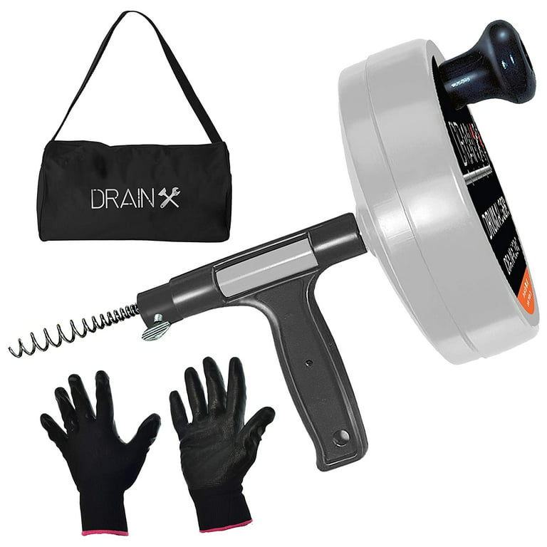 DrainX Pro Heavy Duty 50-Ft Drain Auger, Steel Drum, Includes Work Gloves  and Storage Bag Drain Snakes 