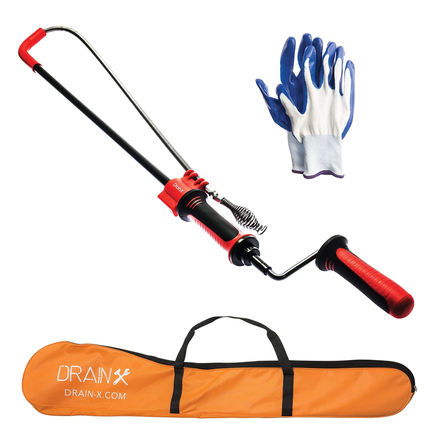 DrainX Toilet Auger Plumbing Snake, 3 Ft., with Swivel Drophead, Gloves