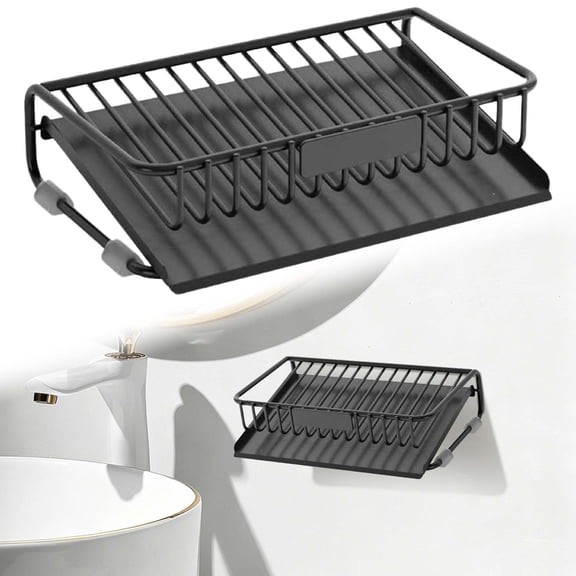 Drainable Soap Dish with Sloped Openwork Mesh & Quick-Dry Design, Bathroom Soap Holder for Countertop or Shower, Non-Slip Laundry Tray for Kitchen or RV, Black, By Harlik