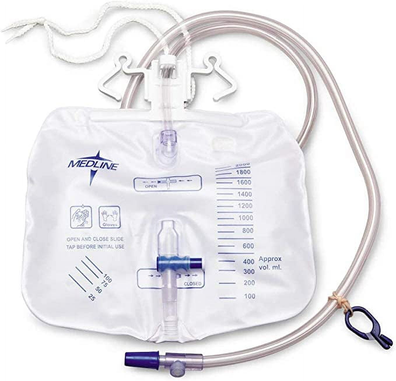 Drainage Bag 2,000 ml Anti-Reflux Tower with Slide-Tap (Pack of 3)