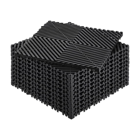Interlocking Drainage Mat 12'x12' - 12 Pcs Modular Garage Floor Tile, Heavy Duty PP Material, Non-Slip Drainage Mats for Garage, Kitchen, Garden, Outdoor - Black