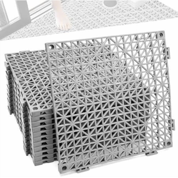 Drainage Mat Modular Interlocking Cushion Garage Floor Tiles Non-Slip Splicing Rubber Floor Tiles for Drain, Deck, Pool, Outdoor/Indoor (Grey)