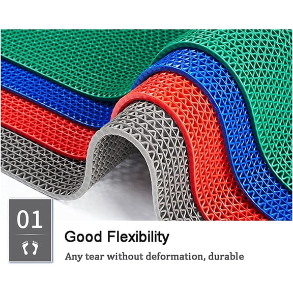 Drainage Non Slip Mats 3'x10' Heavy Duty Commercial Floor Mat Mesh Hollow Door Mat Roll for Swimming Pool Bathroom Kitchen Garage Indoor Outdoor Wet Area,Gray/Grey,0.9×/3×10FT