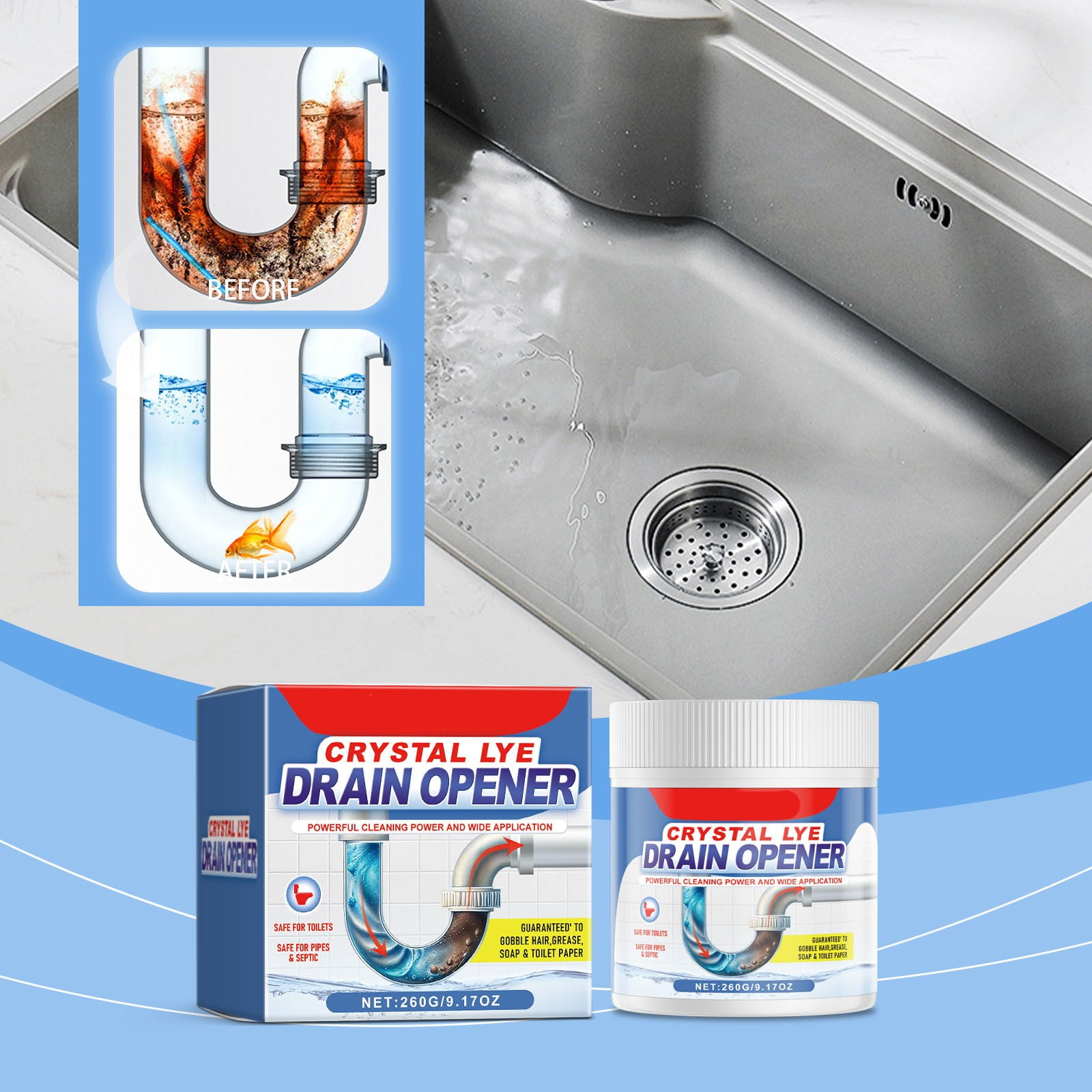 Drainage Pipe Dredging Powder Powerful Clog Remover for Quick Blockage Dissolving, Non