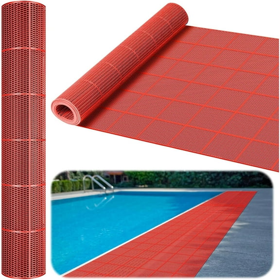 Drainage Pool Flooring Mats Swimming Pool Non Slip Mat PVC Splash Matting Mesh Hollow Doormat Roll for Outdoor Indoor Patio Restaurant Garage Kitchen Bathroom Bars(3 x 10 ft,Red)