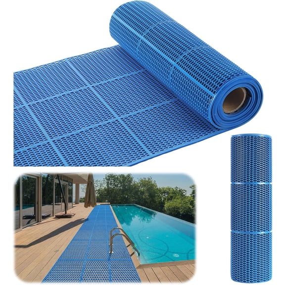 Drainage Pool Flooring Mats Swimming Pool Non Slip Mat PVC Splash Matting Mesh Hollow Doormat Roll for Outdoor Indoor Patio Restaurant Garage Kitchen Bathroom Bars(1.5 x 10 ft,Blue)