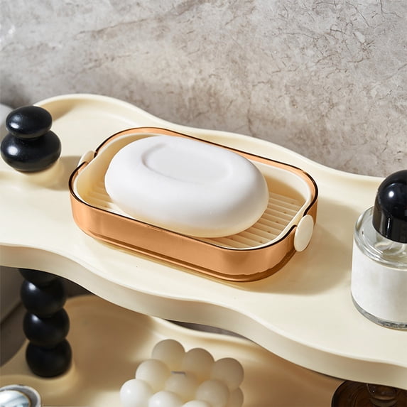 Drainage Soap Dish with Double Layer Soap Box for Bathroom Countertop and Shelf