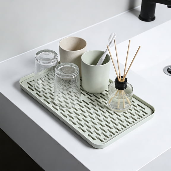 Drainage Tray Drying Mat Organizer - Double Layer Countertop Dish Drainer for Tea Cups, Utensils, Fruit, Vegetables and Bathroom Vanity Use