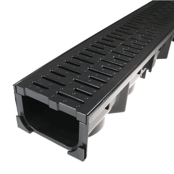 Drainage Trench - Channel Drain With Grate - Black Plastic - 39"