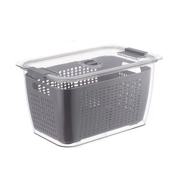 Draining Basket 2 Layer Japanese Style Kitchen Refrigerator Vegetable Storage Box with Filter , Plastic Fresh Produce Saver Keeper for Vegetable Fruit Berry Salad Lettuce[Grey 4.5L]