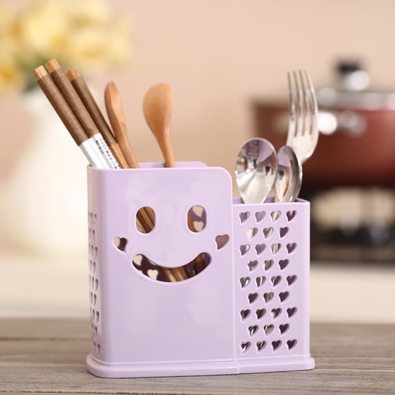 Draining Cutlery Caddy, Tableware Storage Bucket with Round Holes, Compact Kitchen Utensil Drainer, Countertop Silverware Organizer for Home and Outdoor Camping Use