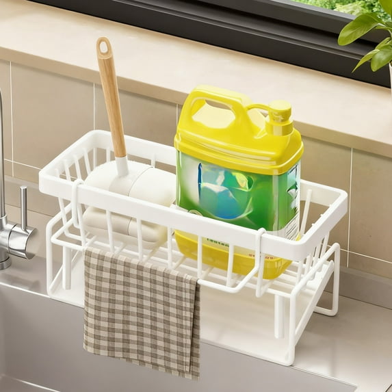 Draining Rack, Kitchen Organizer, White Plastic Shelf with Drain Holes and Stable Feet, for Sink Side and Countertop, Household Storage Solution