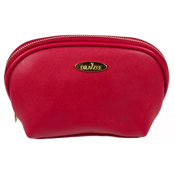 Draizee Red PU Leather Cosmetic Bag, Portable Travel Organizer for Makeup & Accessories