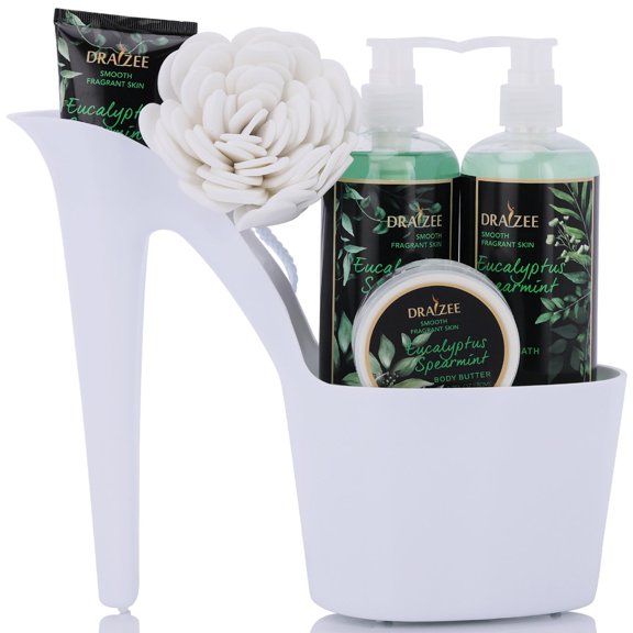 Draizee Heel Shoe Spa Gift Set Eucalyptus Spearmint Scented Bath Essentials Gift Basket With Shower Gel, Bubble Bath,