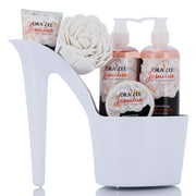 Draizee Heel Shoe Spa Gift Set Jasmine Scented Bath Essentials Gift Basket with Shower Gel, Bubble Bath, Body Butter, Body Lotion and Soft EVA Bath Puff Luxurious Home Relaxation Gifts for Women